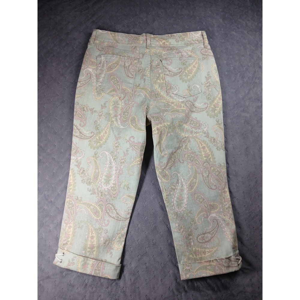 Bandolino Mandie Capri Pants Womens 10 Sage Green Paisley Lace Up Cuff Cropped - Picture 8 of 8
